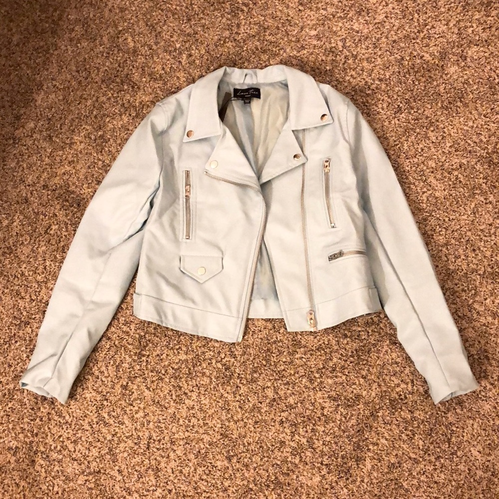 Fashion Nova light blue faux leather jacket